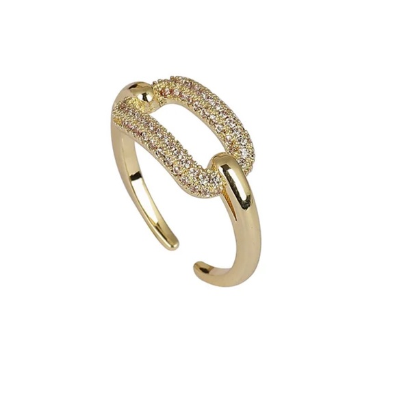 Gold Geometric Open Ring with CZ Stone 14k Gold Tone - Picture 1 of 9